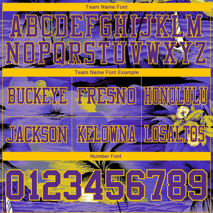 Custom Purple Black-Yellow 3D Pattern Sun Beach Hawaii Palm Trees Mesh Authentic Football Jersey