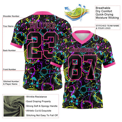 Custom Graffiti Pattern Black-Pink 3D Pattern Neon Splash Mesh Authentic Football Jersey