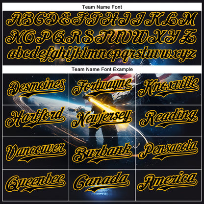 Custom Black Gold 3D Pattern Design Outer Space Light Swords American Flag Authentic Baseball Jersey