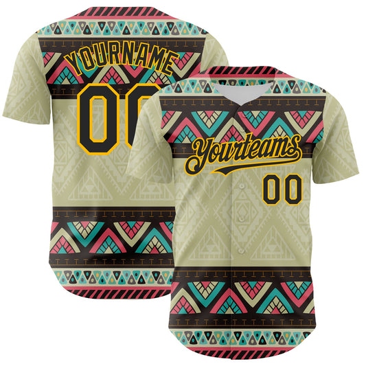 Custom Green Black-Gold 3D Polynesian Style Islander Authentic Baseball Jersey