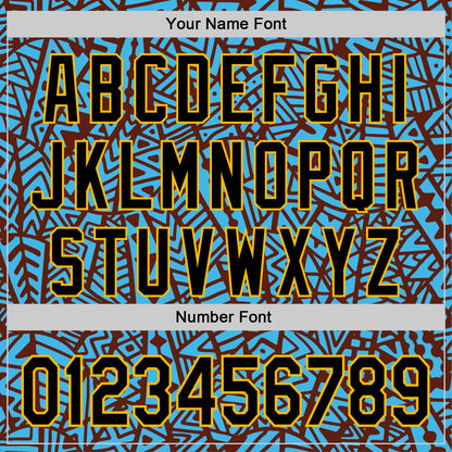 Custom Sky Blue Black Brown-Gold 3D Polynesian Style Islander Authentic Baseball Jersey