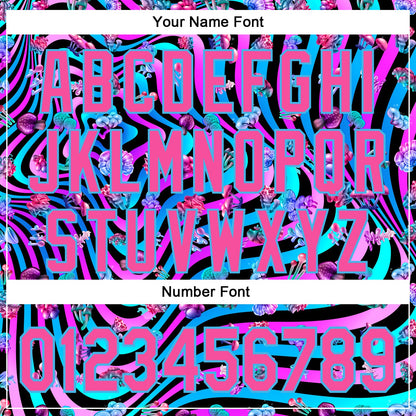 Custom Black Pink Purple-Sky Blue 3D Pattern Design Trippy Psychedelic Magic Mushrooms Authentic Baseball Jersey