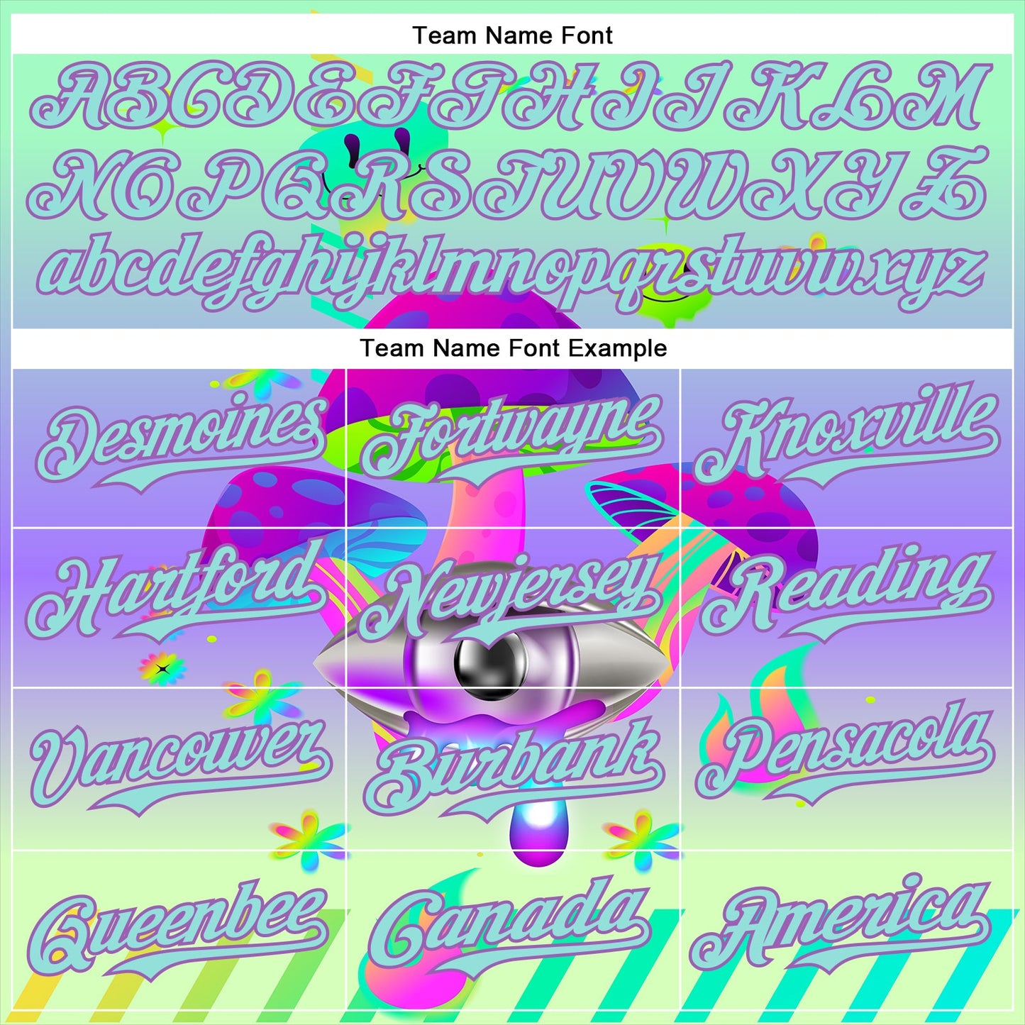 Custom Green Ice Blue-Medium Purple 3D Pattern Design Trippy Magic Mushrooms Acid Authentic Baseball Jersey