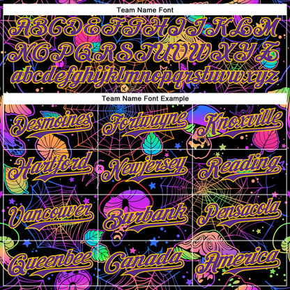 Custom Black Purple-Yellow 3D Pattern Design Trippy Magic Mushrooms Spider Web Authentic Baseball Jersey