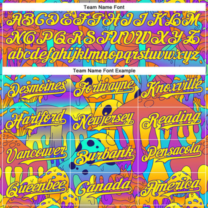 Custom Purple Light Yellow 3D Pattern Design Trippy Magic Mushrooms Trance Authentic Baseball Jersey
