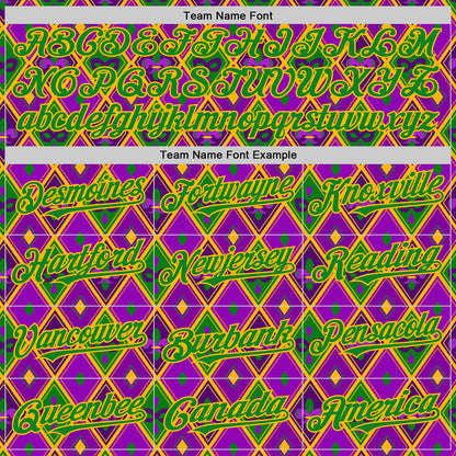 Custom Purple Grass Green-Gold 3D Pattern Design Mardi Gras Shrove Tuesday Authentic Baseball Jersey