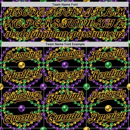 Custom Black Gold 3D Pattern Design Mardi Gras Shrove Tuesday Authentic Baseball Jersey