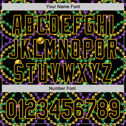 Custom Black Gold 3D Pattern Design Mardi Gras Shrove Tuesday Authentic Baseball Jersey