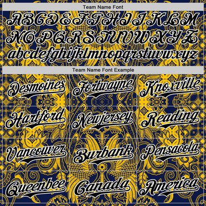 Custom Navy Black Yellow-White 3D Pattern Design Burner Costumes Paisley Authentic Baseball Jersey