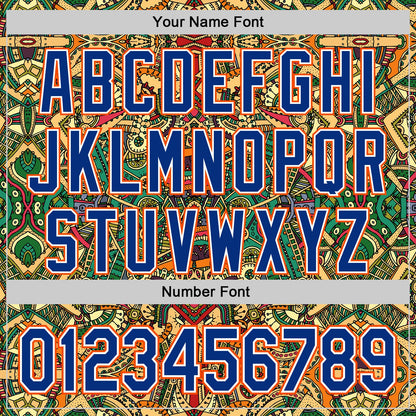 Custom Green Royal White-Orange 3D Pattern Design Burner Costumes Exotic Authentic Baseball Jersey