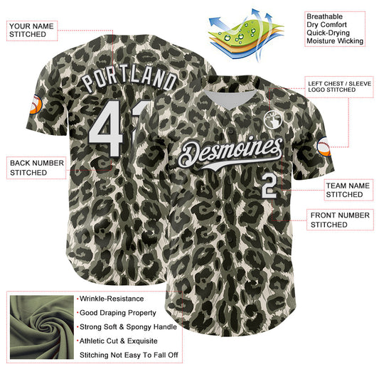 Custom Cream White-Black 3D Pattern Design Rave Party Animal Leopard Print Authentic Baseball Jersey