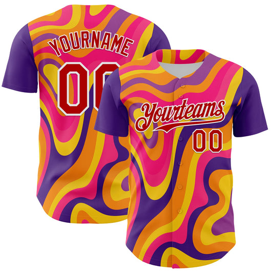 Custom Purple Red-White 3D Pattern Design Rave Party Marble Lava Authentic Baseball Jersey