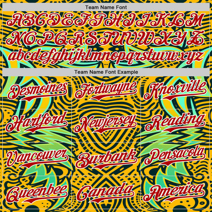 Custom Gold Red Black Green-White 3D Pattern Design Burner Costumes Tribal Authentic Baseball Jersey