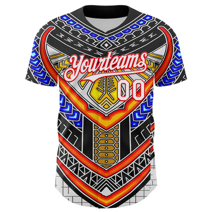 Custom Black White-Fire Red 3D Pattern Design Burner Costumes Tribal Authentic Baseball Jersey