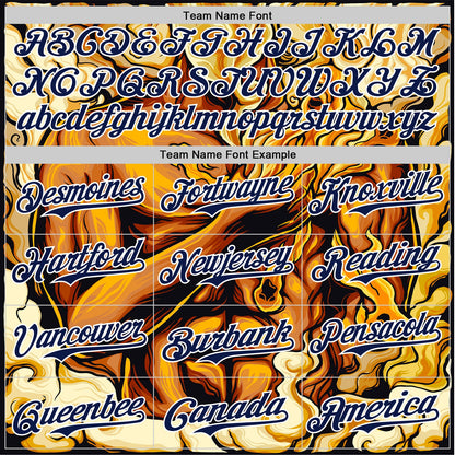 Custom Gold Navy-White 3D Pattern Design Burner Costumes Flame Authentic Baseball Jersey