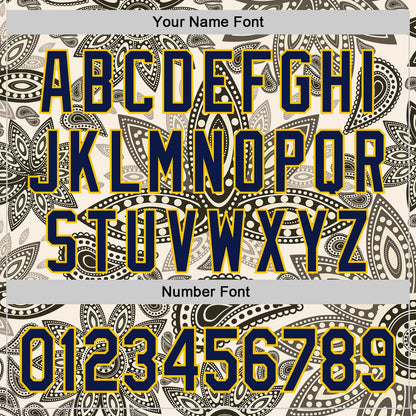 Custom Cream Navy-Yellow 3D Pattern Design Burner Costumes Paisley Bandana Authentic Baseball Jersey