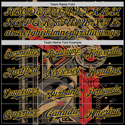 Custom Black Navy-Yellow 3D Pattern Design Burner Costumes Abstract Shape Authentic Baseball Jersey
