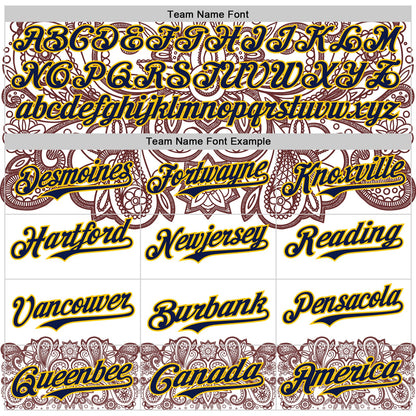 Custom White Navy Red-Yellow 3D Pattern Design Burner Costumes Paisley Bandana Authentic Baseball Jersey