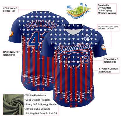 Custom Royal Red-White 3D Retro American Flag Authentic Baseball Jersey