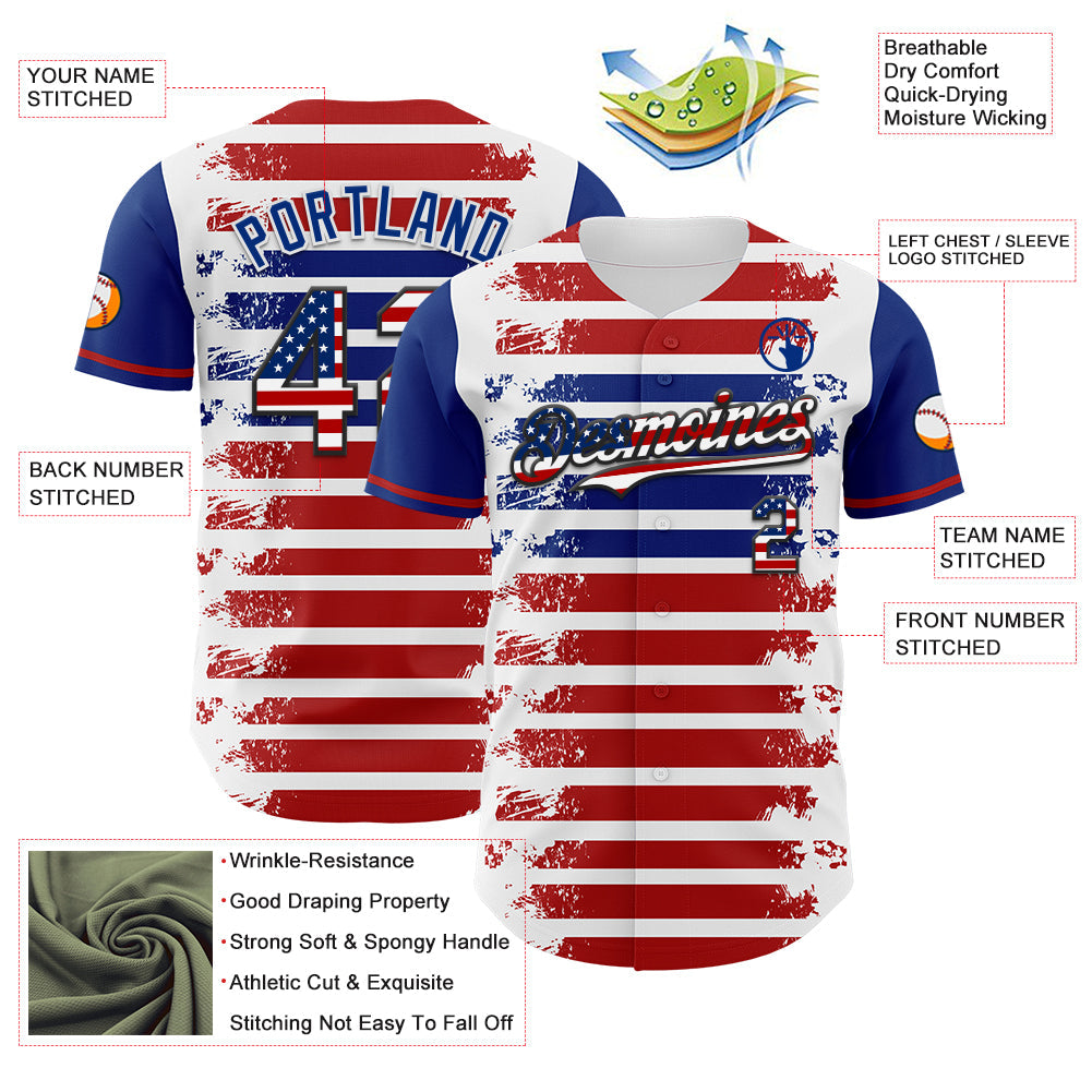 Custom White USA Flag Red Royal-Black 3D Gradient Retro Stripe American Flag Authentic Baseball Jersey