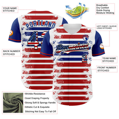 Custom White USA Flag Red Royal-Black 3D Gradient Retro Stripe American Flag Authentic Baseball Jersey