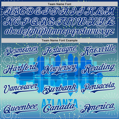 Custom Blue Royal-White 3D Pattern Design Atlanta Cityscape Fireworks Authentic Baseball Jersey