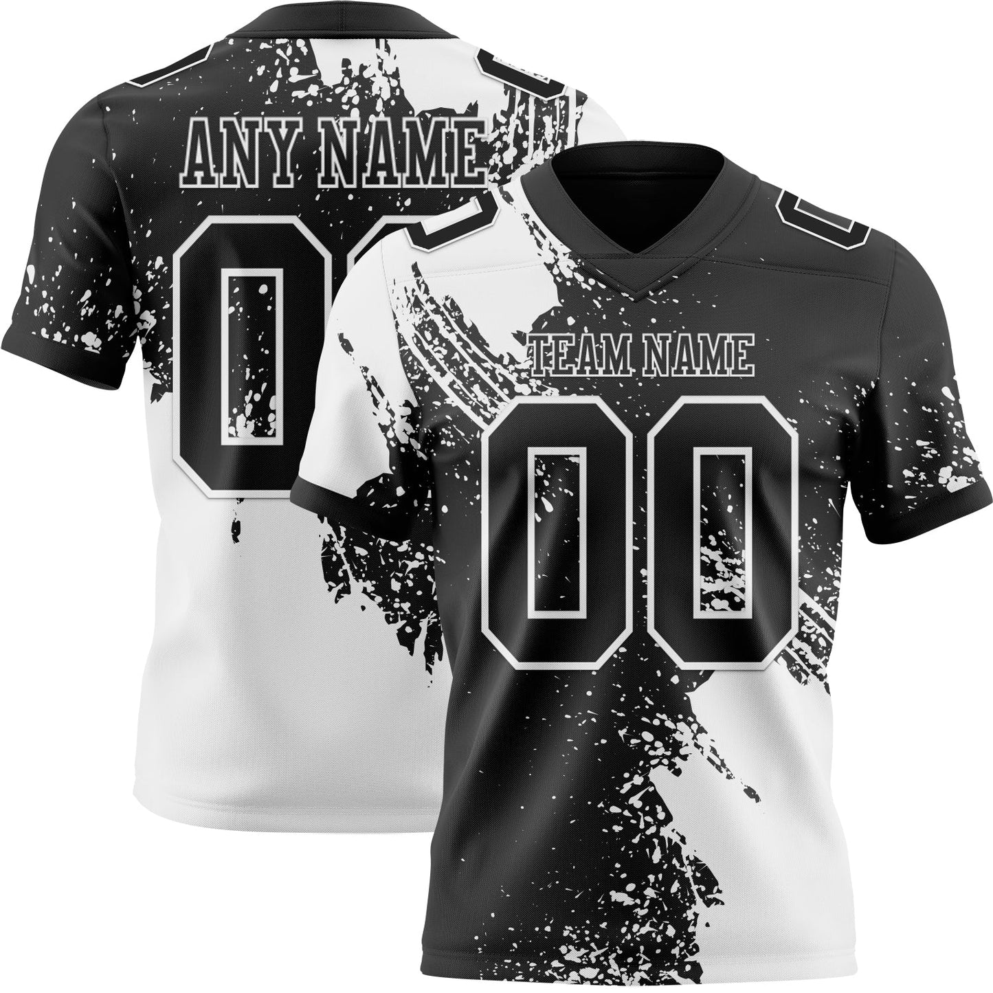Custom Black White 3D Pattern Abstract Brush Stroke Mesh Authentic Football Jersey