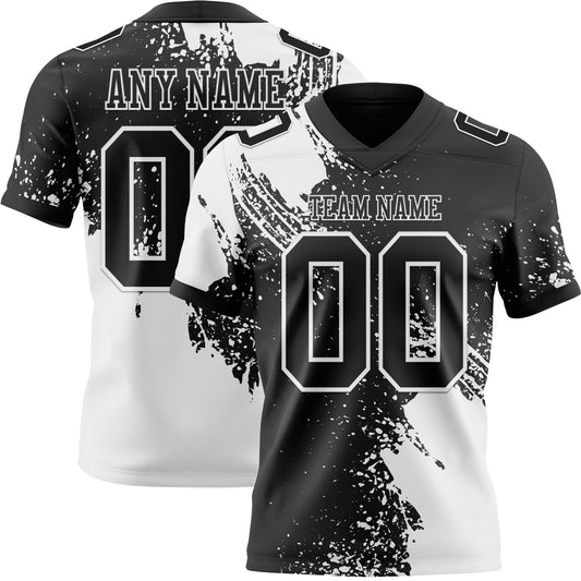 Custom Black White 3D Pattern Abstract Brush Stroke Mesh Authentic Football Jersey