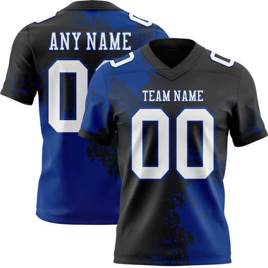 Custom Black White-Royal 3D Pattern Abstract Brush Stroke Mesh Authentic Football Jersey