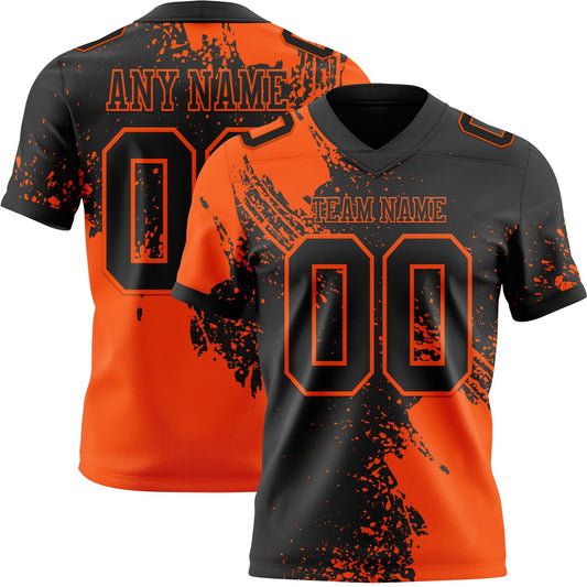 Custom Black Orange 3D Pattern Abstract Brush Stroke Mesh Authentic Football Jersey