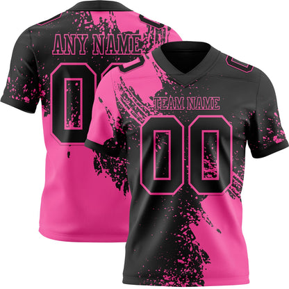 Custom Black Pink 3D Pattern Abstract Brush Stroke Mesh Authentic Football Jersey