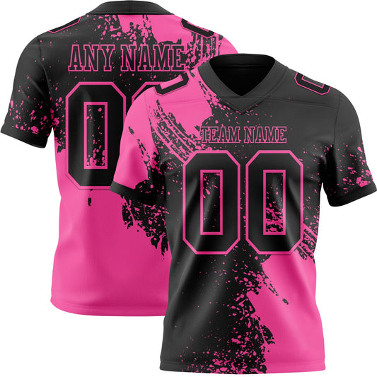Custom Black Pink 3D Pattern Abstract Brush Stroke Mesh Authentic Football Jersey