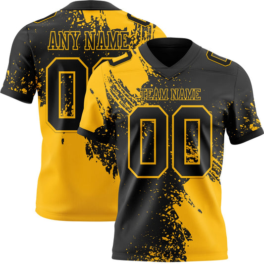 Custom Black Gold 3D Pattern Abstract Brush Stroke Mesh Authentic Football Jersey