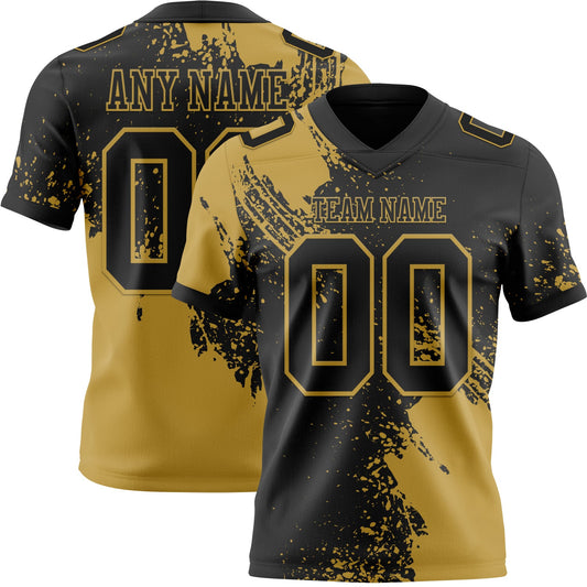 Custom Black Old Gold 3D Pattern Abstract Brush Stroke Mesh Authentic Football Jersey