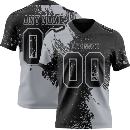 Custom Black Gray 3D Pattern Abstract Brush Stroke Mesh Authentic Football Jersey