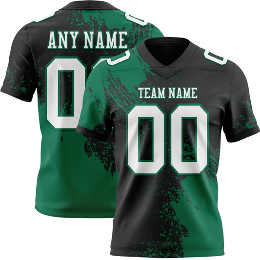 Custom Black White-Kelly Green 3D Pattern Abstract Brush Stroke Mesh Authentic Football Jersey