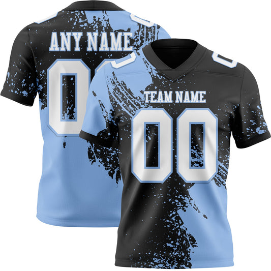 Custom Black White-Light Blue 3D Pattern Abstract Brush Stroke Mesh Authentic Football Jersey