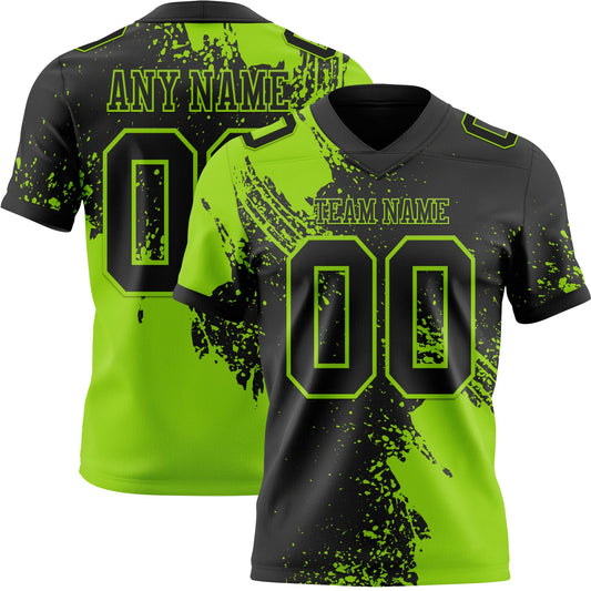 Custom Black Neon Green 3D Pattern Abstract Brush Stroke Mesh Authentic Football Jersey