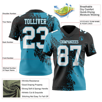Custom Black White-Panther Blue 3D Pattern Abstract Brush Stroke Mesh Authentic Football Jersey