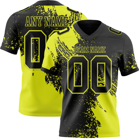 Custom Black Neon Yellow 3D Pattern Abstract Brush Stroke Mesh Authentic Football Jersey