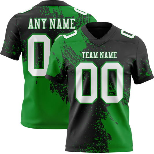 Custom Black White-Grass Green 3D Pattern Abstract Brush Stroke Mesh Authentic Football Jersey