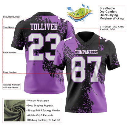 Custom Black White-Medium Purple 3D Pattern Abstract Brush Stroke Mesh Authentic Football Jersey
