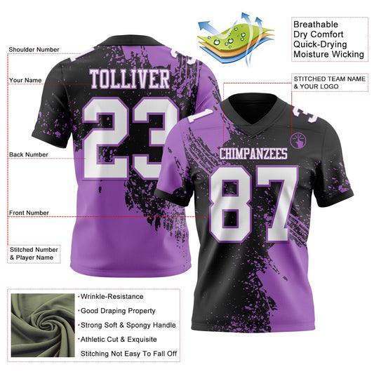 Custom Black White-Medium Purple 3D Pattern Abstract Brush Stroke Mesh Authentic Football Jersey