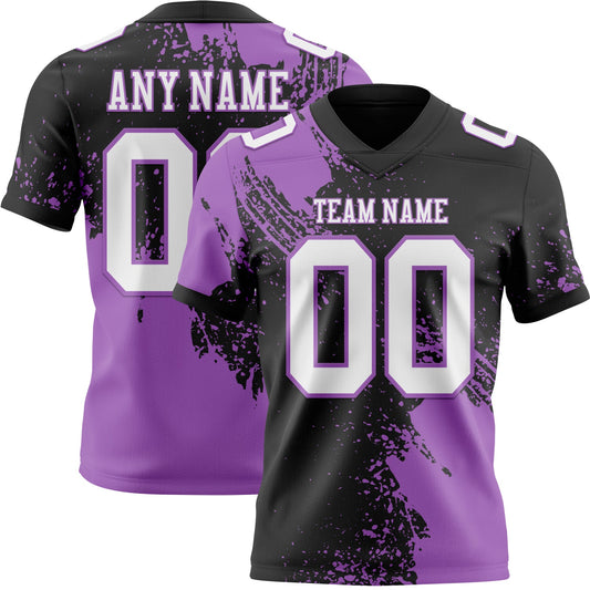 Custom Black White-Medium Purple 3D Pattern Abstract Brush Stroke Mesh Authentic Football Jersey