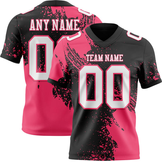 Custom Black White-Neon Pink 3D Pattern Abstract Brush Stroke Mesh Authentic Football Jersey