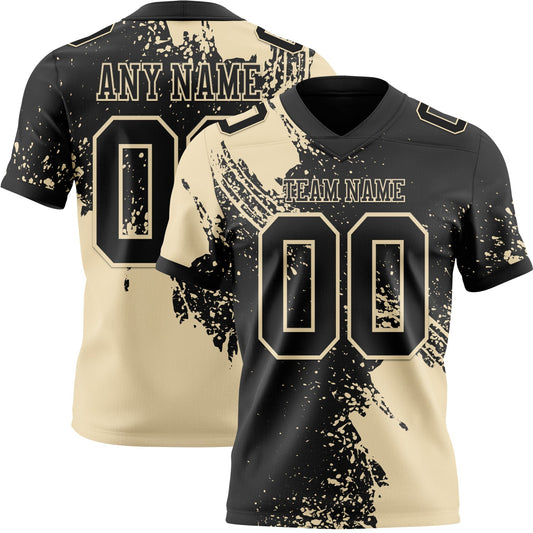 Custom Black Cream 3D Pattern Abstract Brush Stroke Mesh Authentic Football Jersey