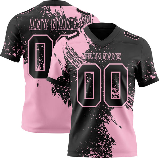 Custom Black Light Pink 3D Pattern Abstract Brush Stroke Mesh Authentic Football Jersey