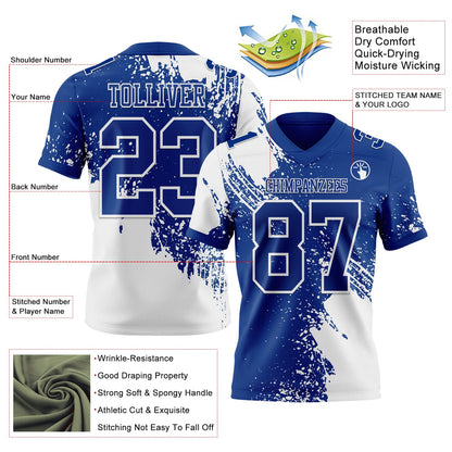 Custom Royal White 3D Pattern Abstract Brush Stroke Mesh Authentic Football Jersey