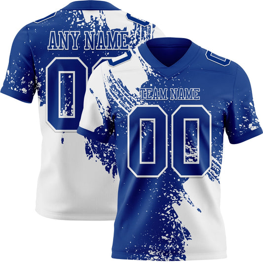 Custom Royal White 3D Pattern Abstract Brush Stroke Mesh Authentic Football Jersey