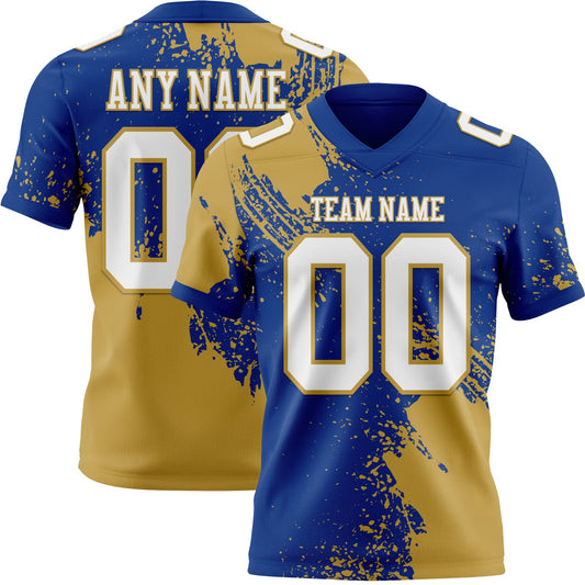 Custom Royal White-Old Gold 3D Pattern Abstract Brush Stroke Mesh Authentic Football Jersey
